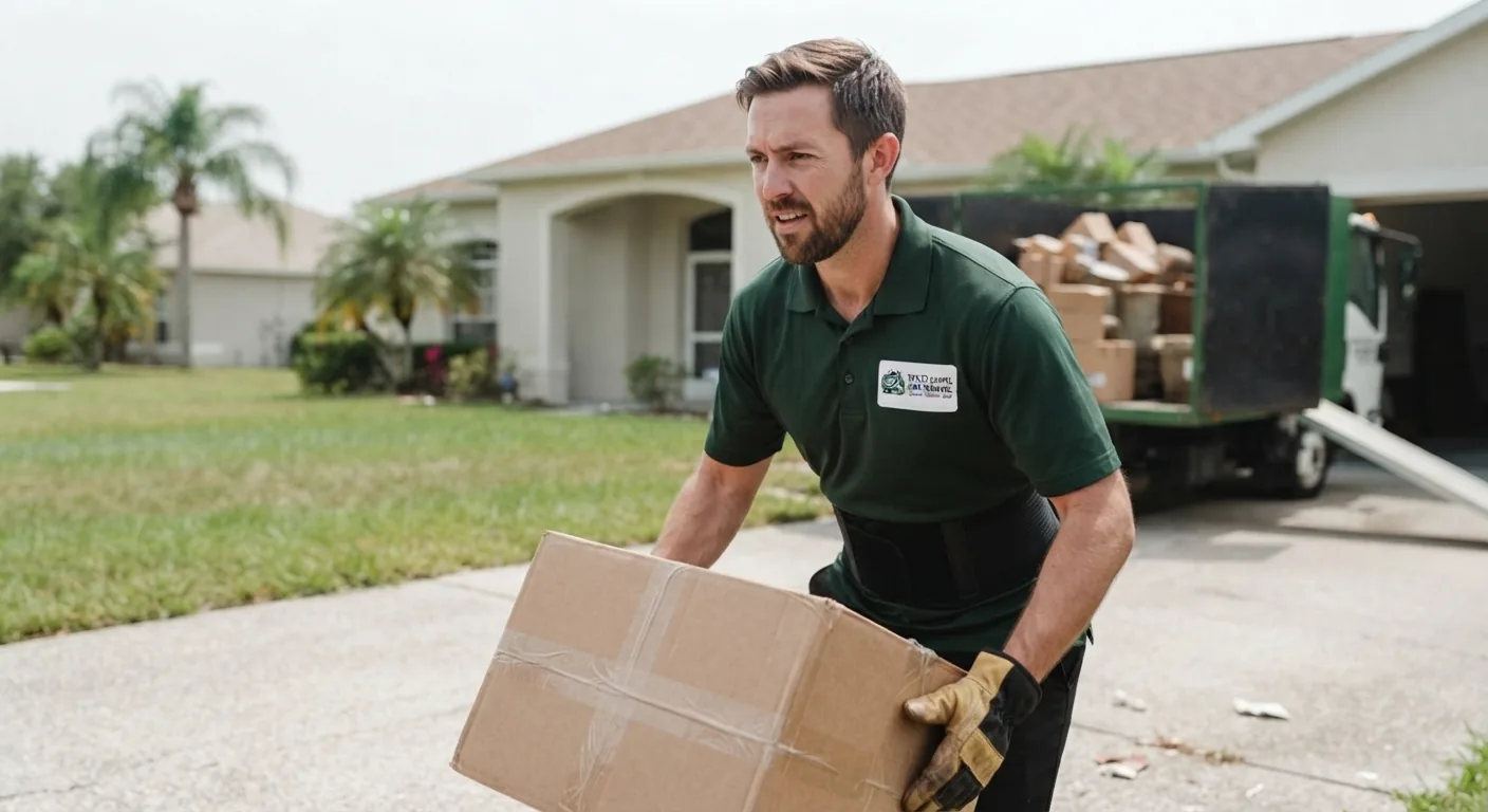 Junk removal worker carrying boxes