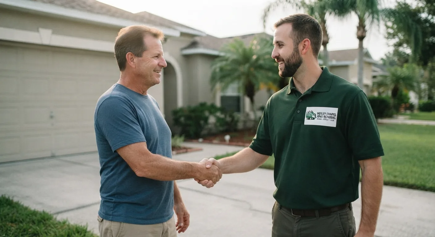 Happy homeowner after junk removal service