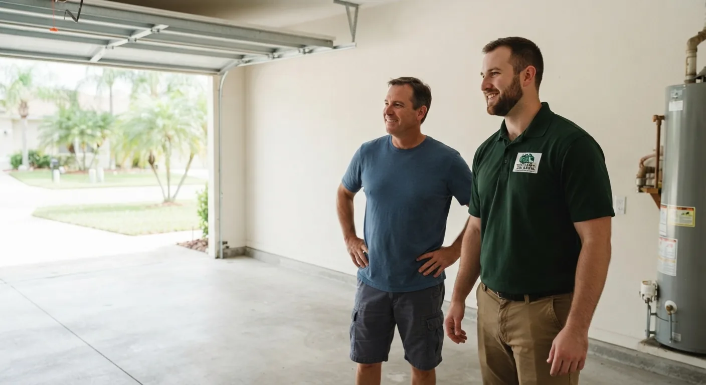 Junk removal worker discussing an estate cleanout with a Wesley Chapel homeowner