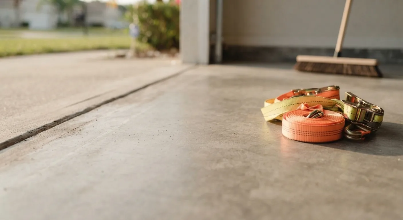 Broom-clean garage floor after a flat-priced junk removal job in Wesley Chapel, FL